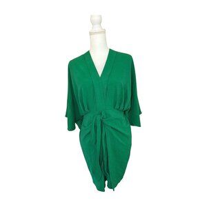 Green Tie-Front Kimono Sleeve Mini Dress – Size Medium (Preloved)